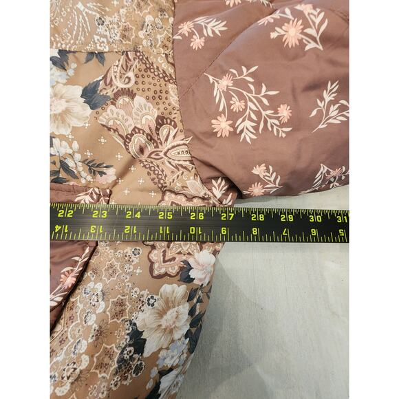 American Eagle Reversible Puffer Jacket Brown Teddy Sherpa Floral - Picture 11 of 12